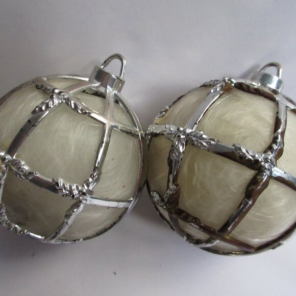 7 Bradford Cage Christmas Ornaments Spun Angel Hair Teardrop & 6 Round *READ* - Picture 3 of 15